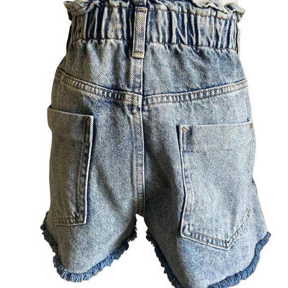 Zara 90’s distressed denim shorts frayed edges elastic waist zip button fly - Picture 3 of 7
